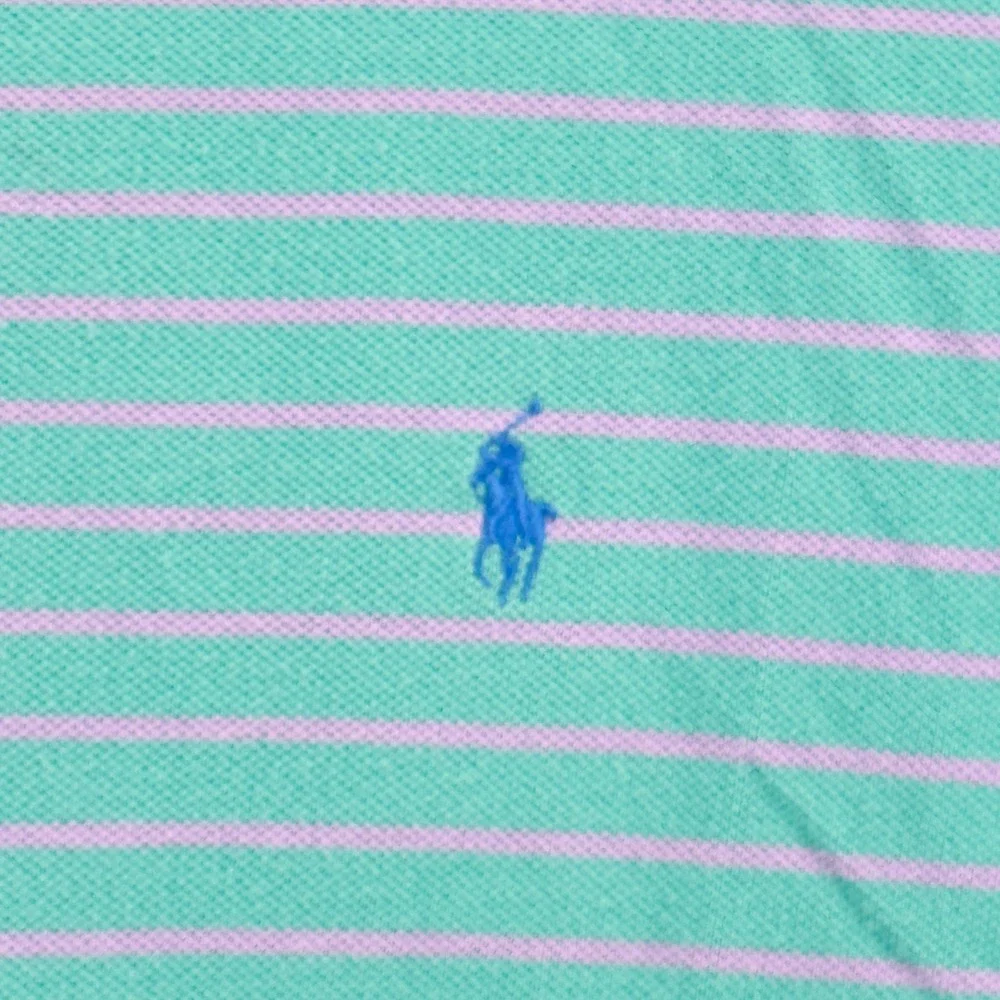 Polo Ralph Lauren Polo Shirt Men XL Green Pink Striped Short Sleeve Cotton Pique